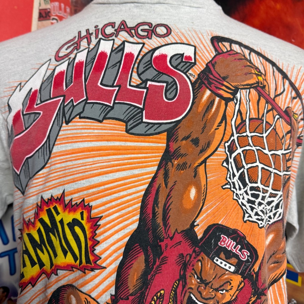 Vintage 90s Chicago Bulls Slammin‎ T Shirt Basketball Graphic Tee Mens Sz Large - Picture 2 of 7